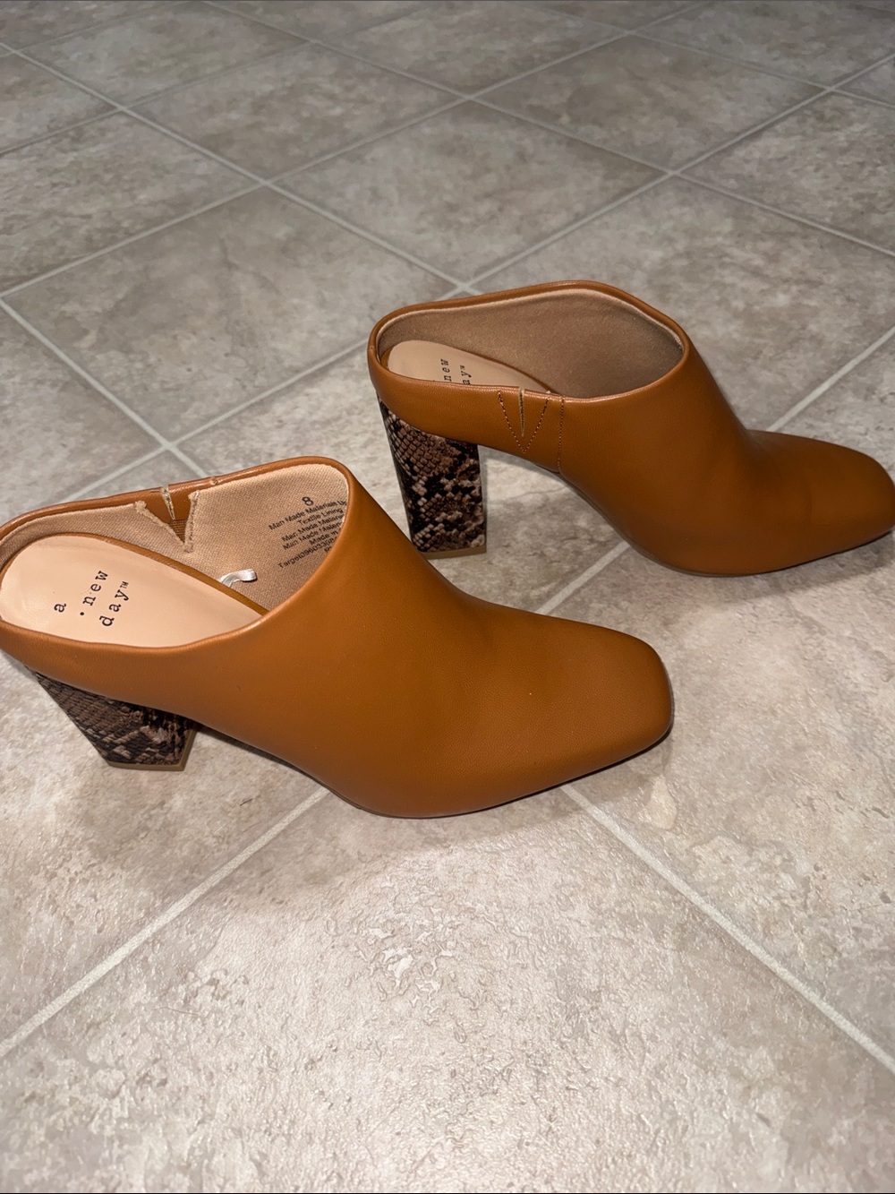 a new day Cognac Mule Heels with Snakeskin Block Heel